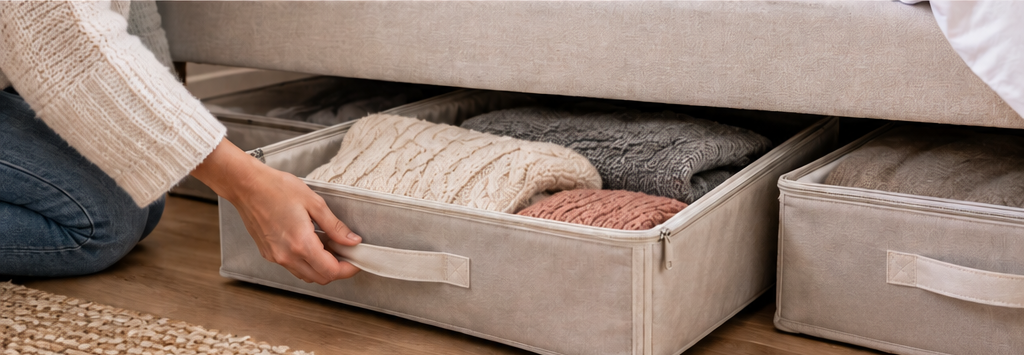 Organización del hogar: cajas para guardar ropa debajo de la cama